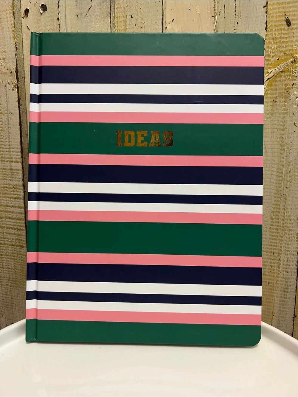 Striped Green & Pink 'IDEAS' Hardcover Notebook - Brand Unspecified